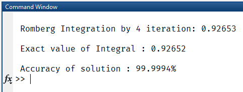اجرای کد انتگرال به روش رامبرگ در متلب